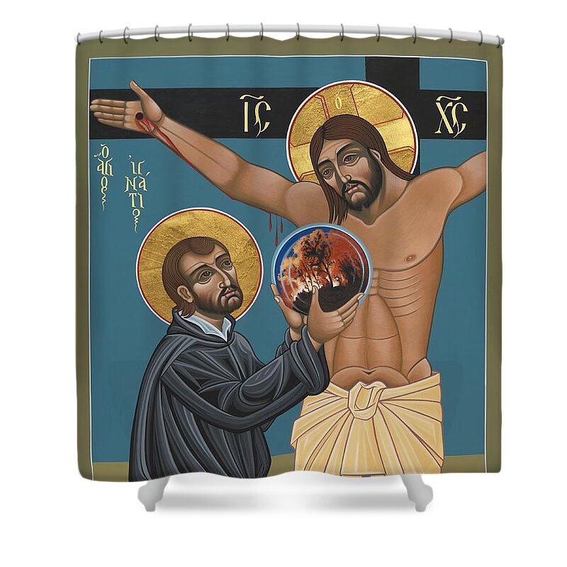 St. Ignatius And The Passion Of The World In The 21st Century Shower Curtain featuring the painting St. Ignatius and the Passion of the World in the 21st Century 194 by William Hart McNichols