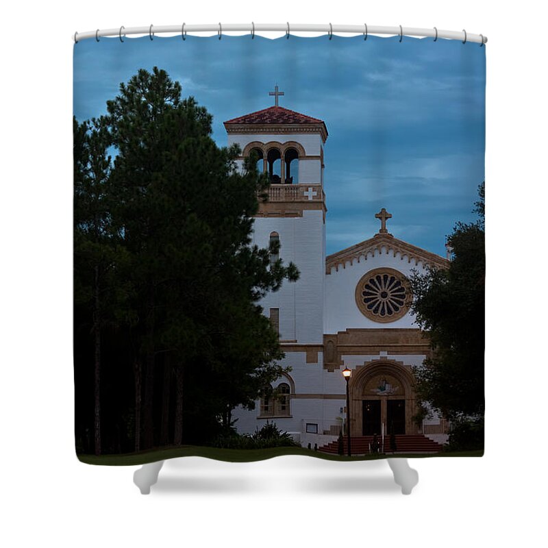 Abbey Shower Curtain featuring the photograph St Leo Abbey at Dusk by Ed Gleichman