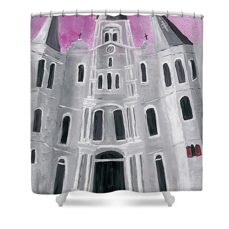 Colorful New Orleans Shower Curtain featuring the painting St. Louis Cathedral by Kerin Beard