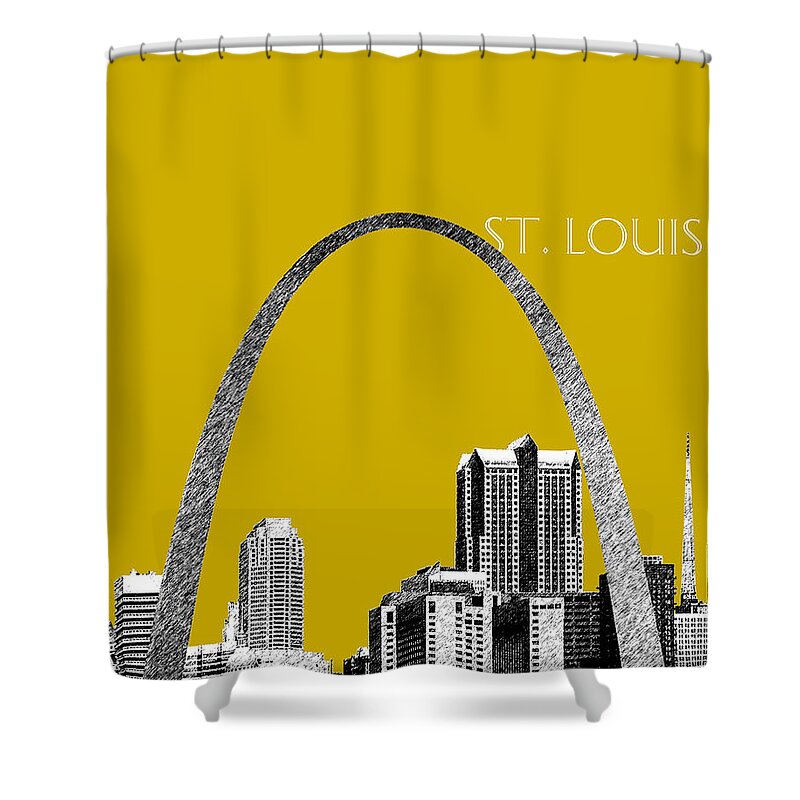 Architecture Shower Curtain featuring the digital art St Louis Skyline Gateway Arch - Gold by DB Artist
