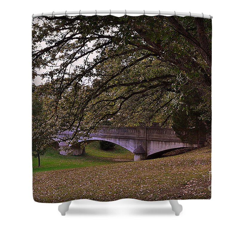 St Mary Woods Shower Curtain featuring the photograph St Mary of Woods Bridge with Trees by Amy Lucid