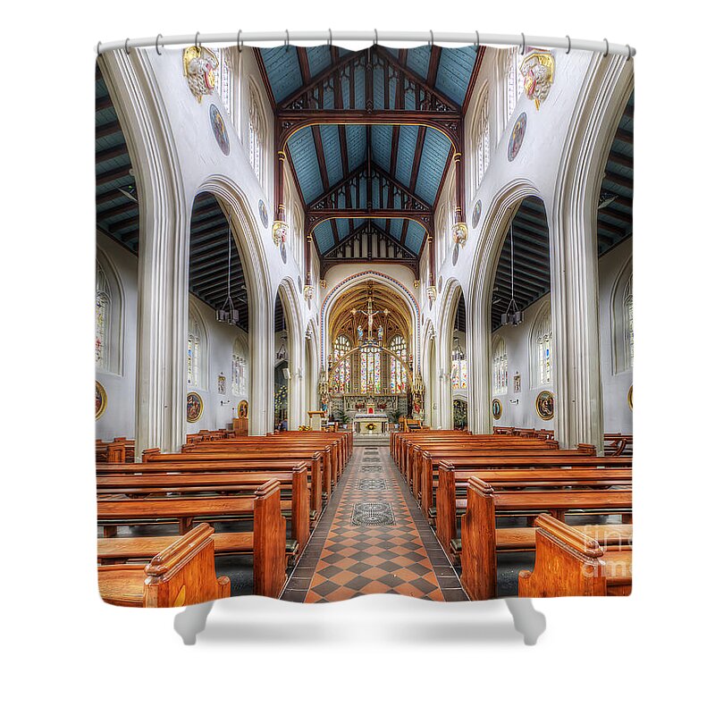 Yhun Suarez Shower Curtain featuring the photograph St Mary's Catholic Church - The Nave by Yhun Suarez