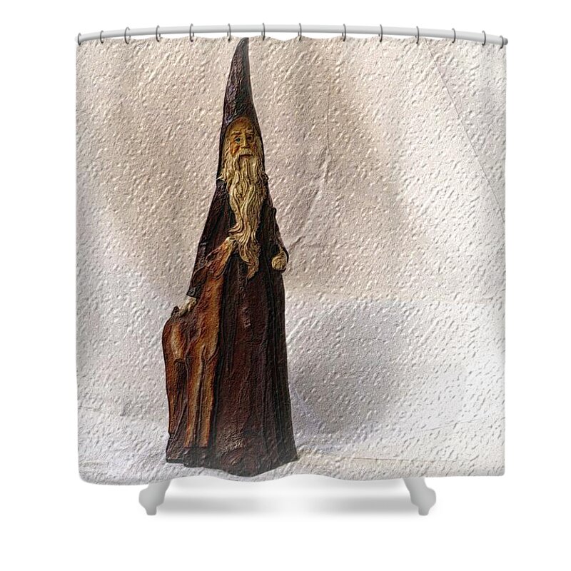 Christmas Shower Curtain featuring the photograph St Nicholas With Fawn by Nadalyn Larsen
