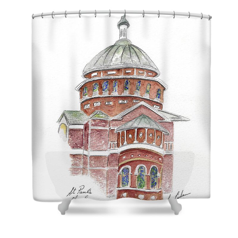 St. Paul's Cathedral Shower Curtain featuring the painting St. Paul's Cathedral at Columbia University by AFineLyne