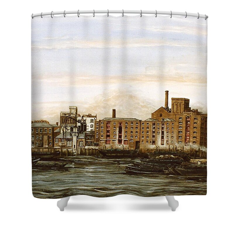 St Saviours Dock Shower Curtain featuring the painting St Saviours Dock London by Mackenzie Moulton