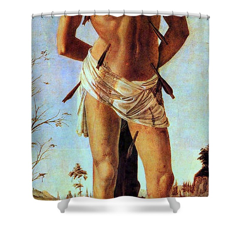 Sandro Botticelli Shower Curtain featuring the painting St. Sebastian by Sandro Botticelli