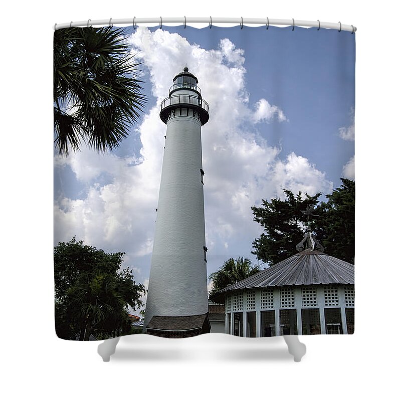 Saint Shower Curtain featuring the photograph St. Simon's Island Georgia Lighthouse by Kathy Clark