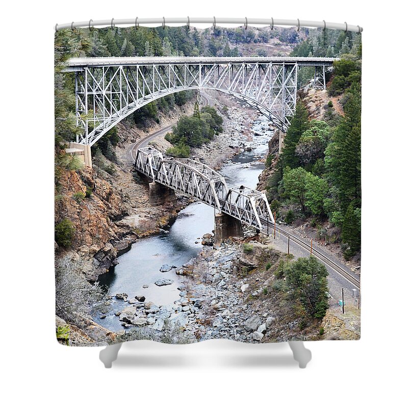 Stacked Shower Curtain featuring the photograph Stacked Bridges by Holly Blunkall