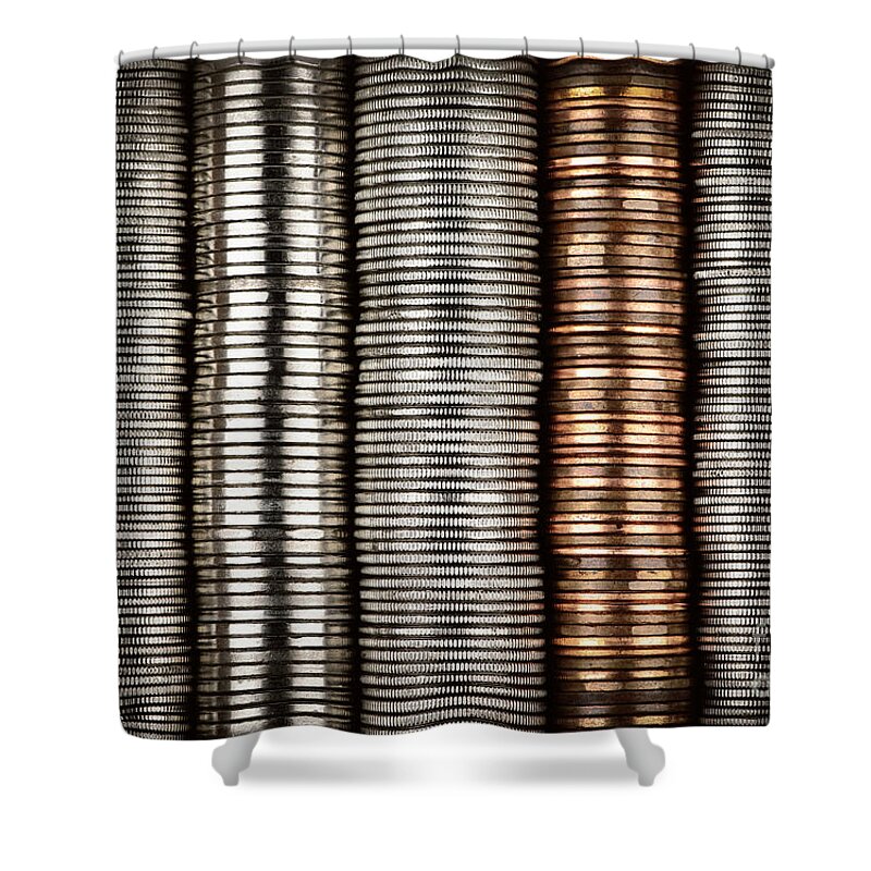 Coins Shower Curtain featuring the photograph Stacked coins by Elena Elisseeva