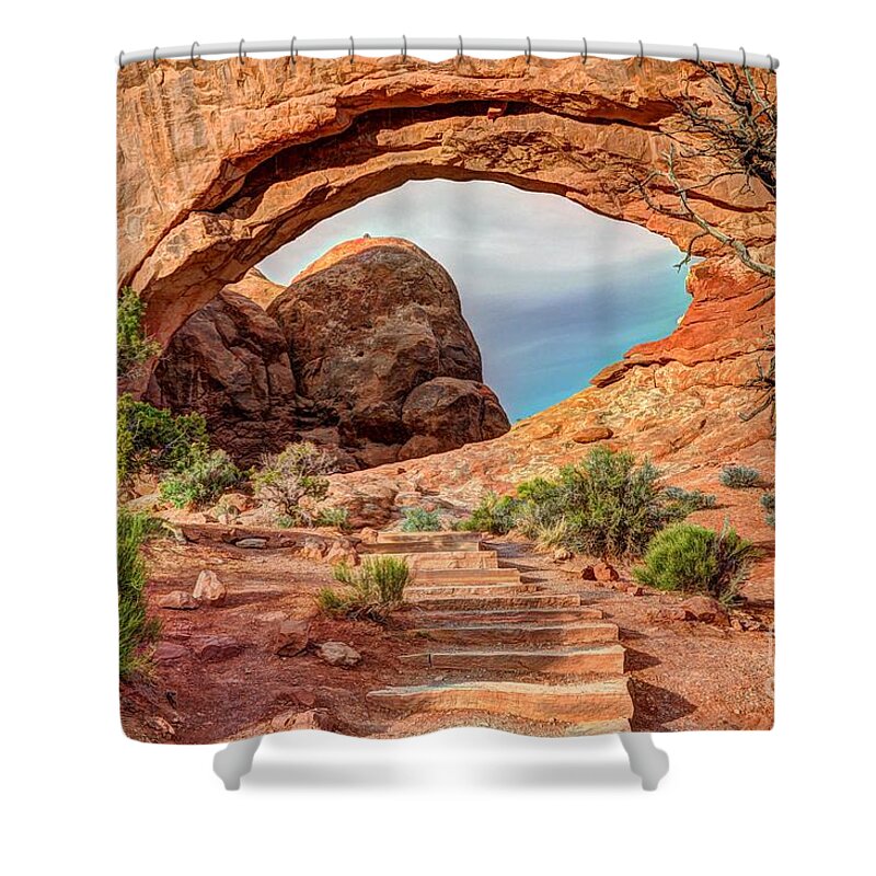 Arches National Park Shower Curtain featuring the photograph Stairway to Heaven - North Window Arch by Gary Whitton
