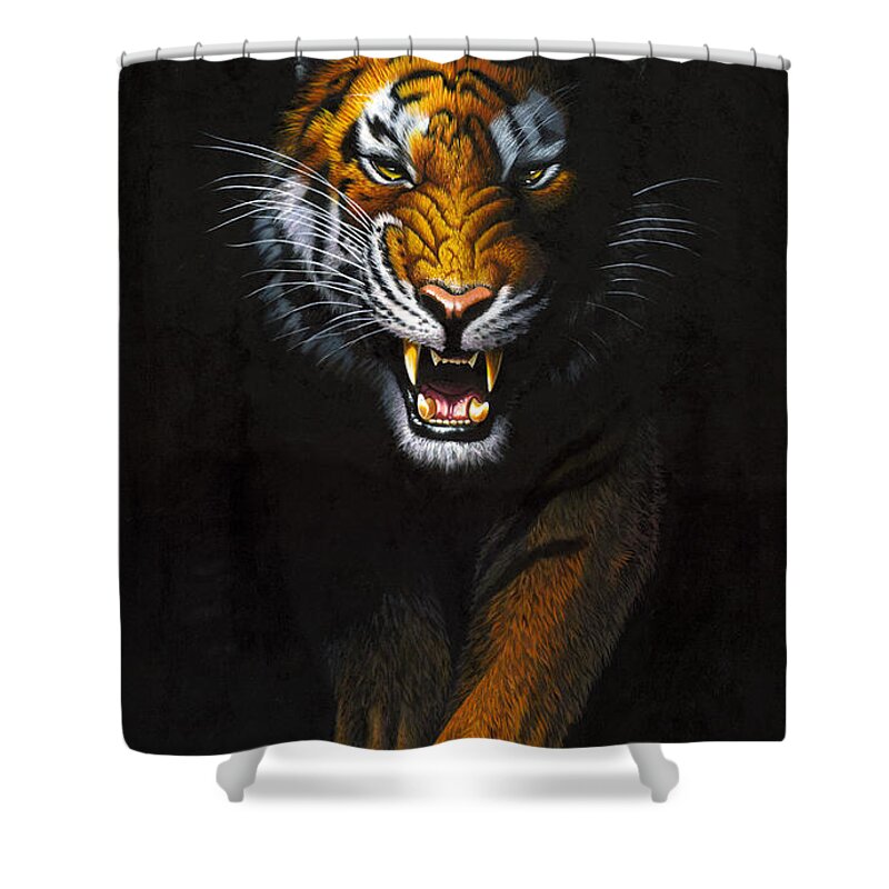 TIGER Prowling Fabric SHOWER CURTAIN 70x70 Black 