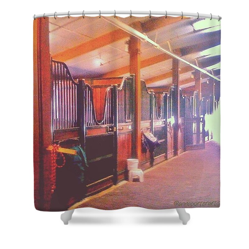 Horses Shower Curtain featuring the photograph Stall Doors In The Red Barn, Stanford by Anna Porter
