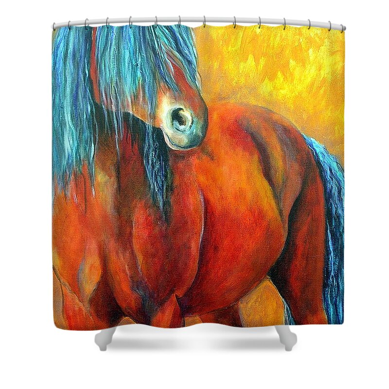 Horse Shower Curtain featuring the painting Stallions Concerto by Alison Caltrider