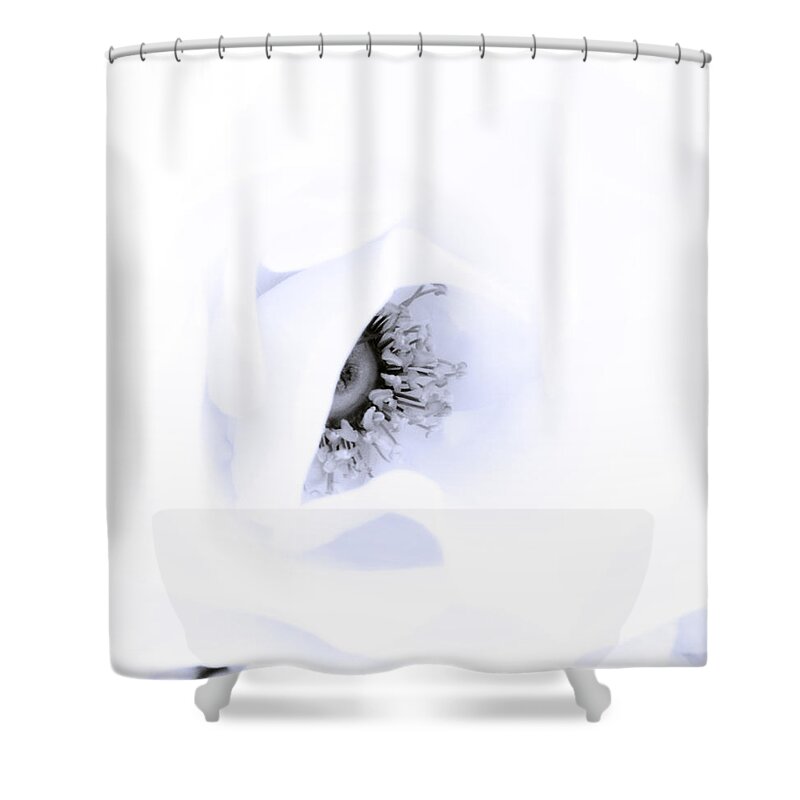 Rose Shower Curtain featuring the photograph Stamens in Blue by Spikey Mouse Photography