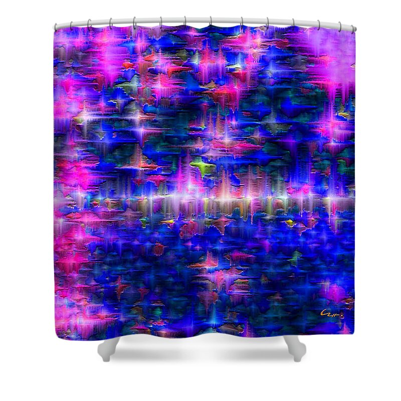 Abstract Art Shower Curtain featuring the mixed media Star Gardens by Carl Hunter