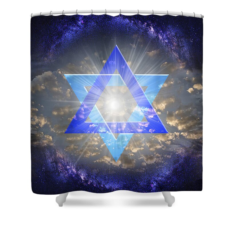 Star Of David Shower Curtain featuring the digital art Star Of David and The Milky Way by Endre Balogh