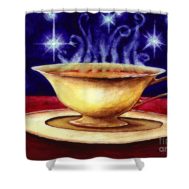 Teacup Shower Curtain featuring the painting Starry Night Tea Service by Michelle Bien