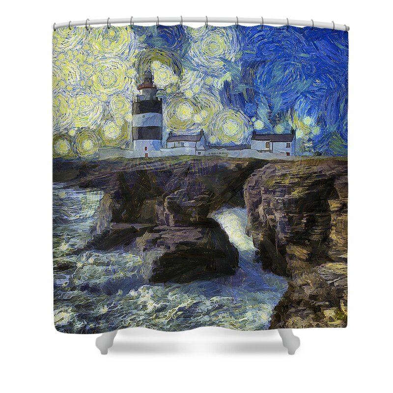 Hook Shower Curtain featuring the photograph Starry Hook Head Lighthouse by Nigel R Bell