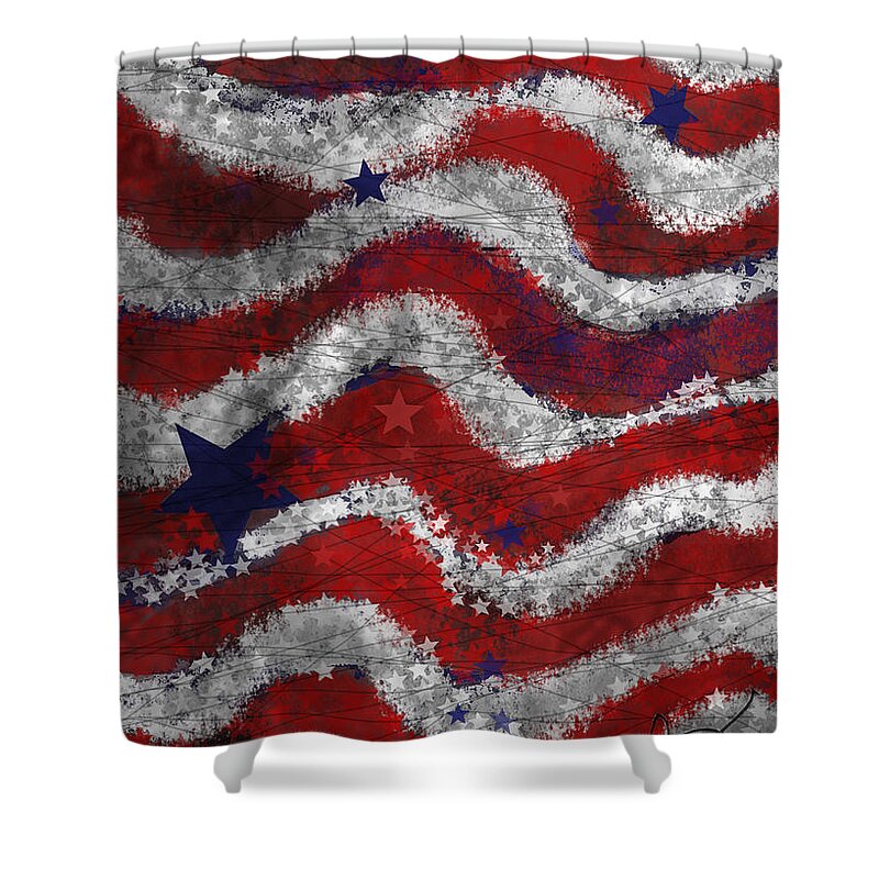 Flag Shower Curtain featuring the painting Starry Stripes by Carol Jacobs