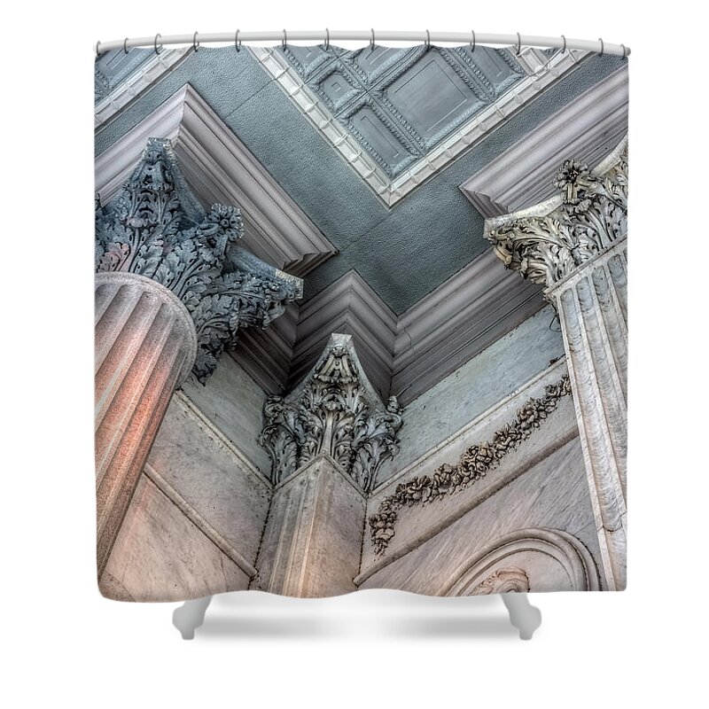 1903 Shower Curtain featuring the photograph State House Exterior Columns by Rob Sellers