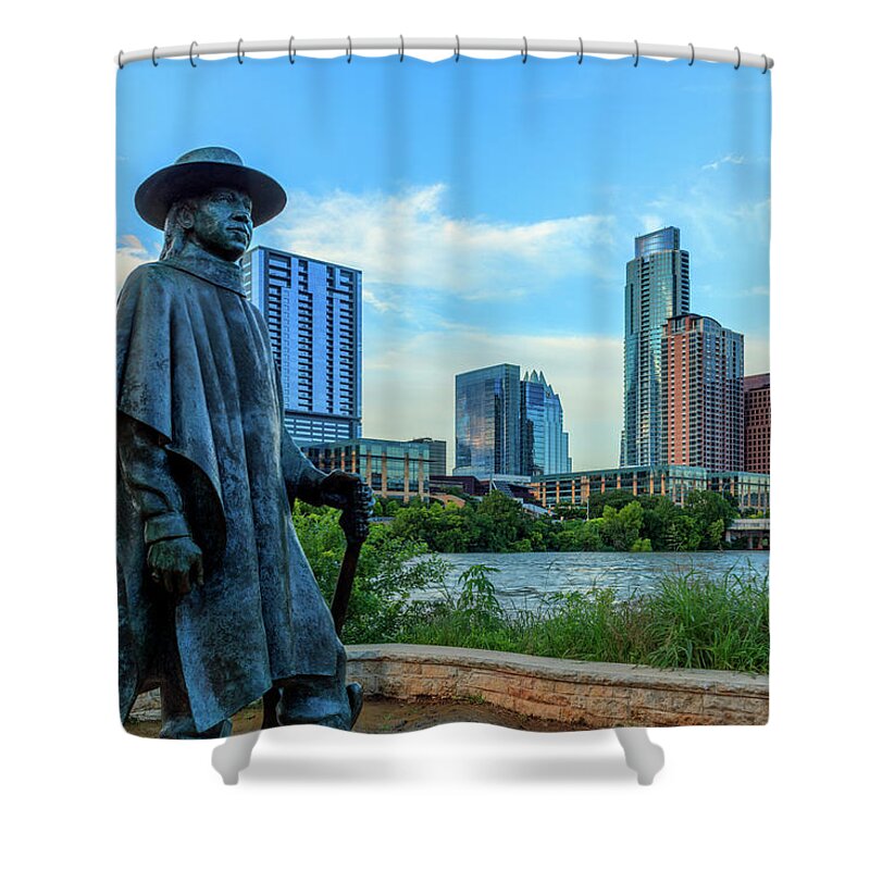Photography Shower Curtain featuring the photograph Statue Of Stevie Ray Vaughan by Panoramic Images