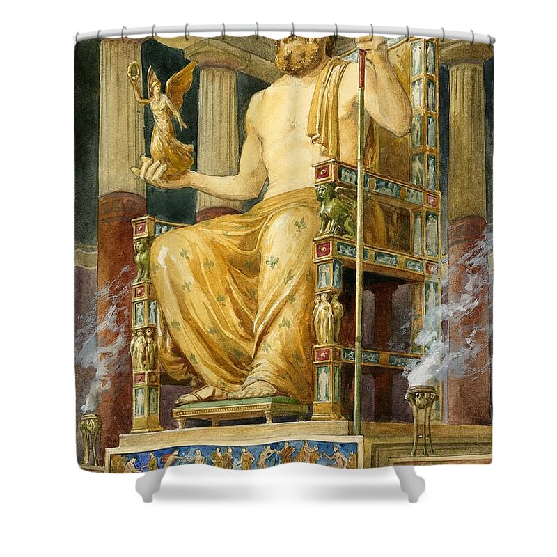 Seven Wonders Of The Ancient World Shower Curtain featuring the drawing Statue Of Zeus At Oympia by English School