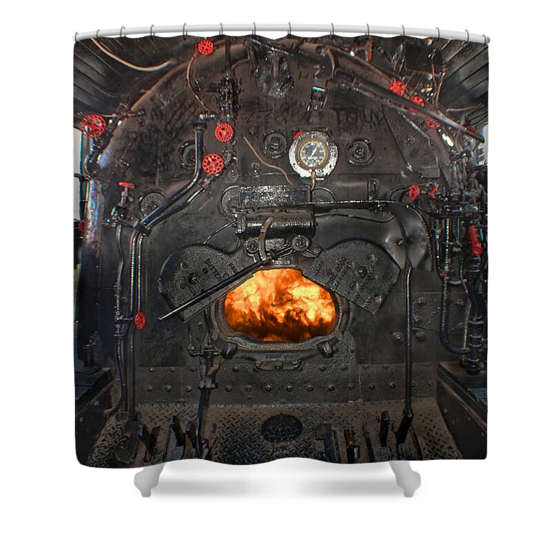 Locomotive Shower Curtain featuring the photograph Steam Locomotive Fire Tube Firebox by Gary Keesler