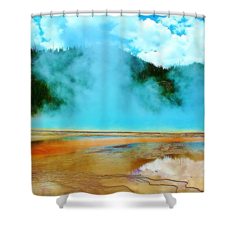 Yellowstone National Park Shower Curtain featuring the photograph Steam Rising Up by Catie Canetti