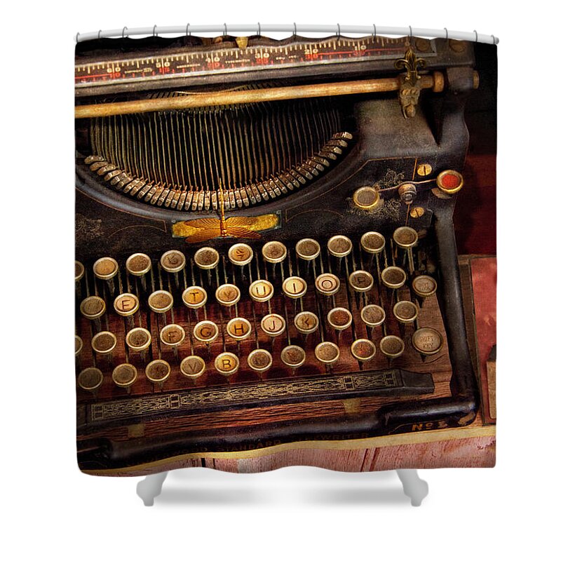 Hdr Shower Curtain featuring the photograph Steampunk - Just an ordinary typewriter by Mike Savad