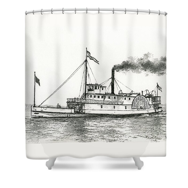 Steamboat Shower Curtain featuring the drawing Steamboat IDAHO by James Williamson