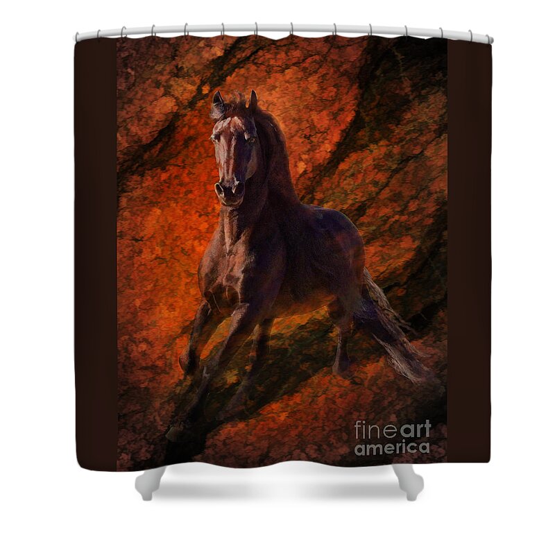 Friesian Stallion Shower Curtain featuring the photograph Sterling's Flight by Melinda Hughes-Berland