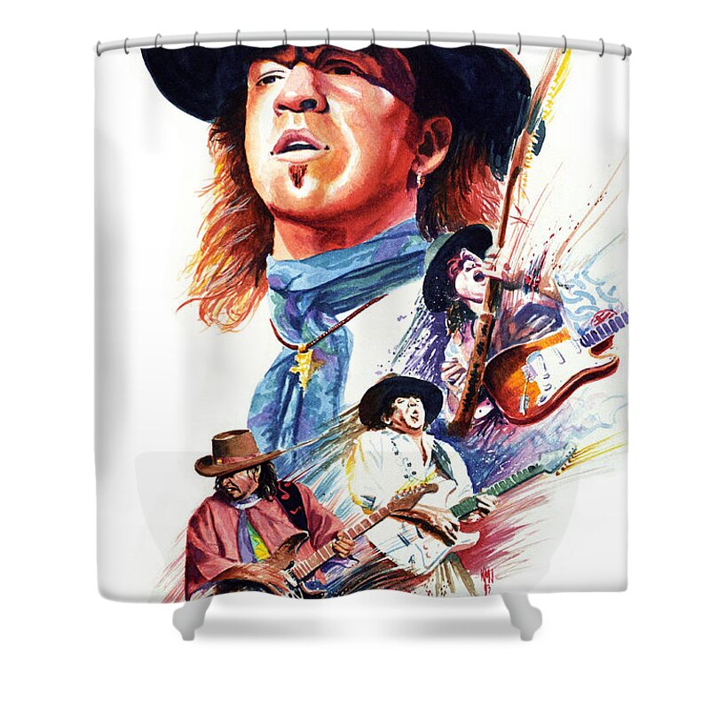 Guitarists Shower Curtain featuring the painting Stevie Ray Vaughn by Ken Meyer jr