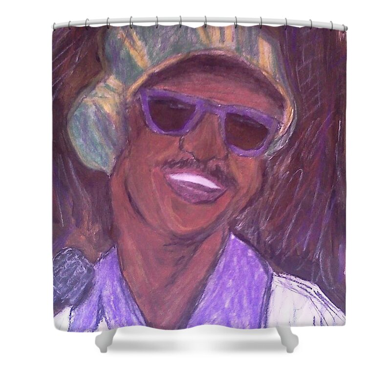 Stevie Wonder Shower Curtain featuring the drawing Stevie Wonder 2 by Christy Saunders Church