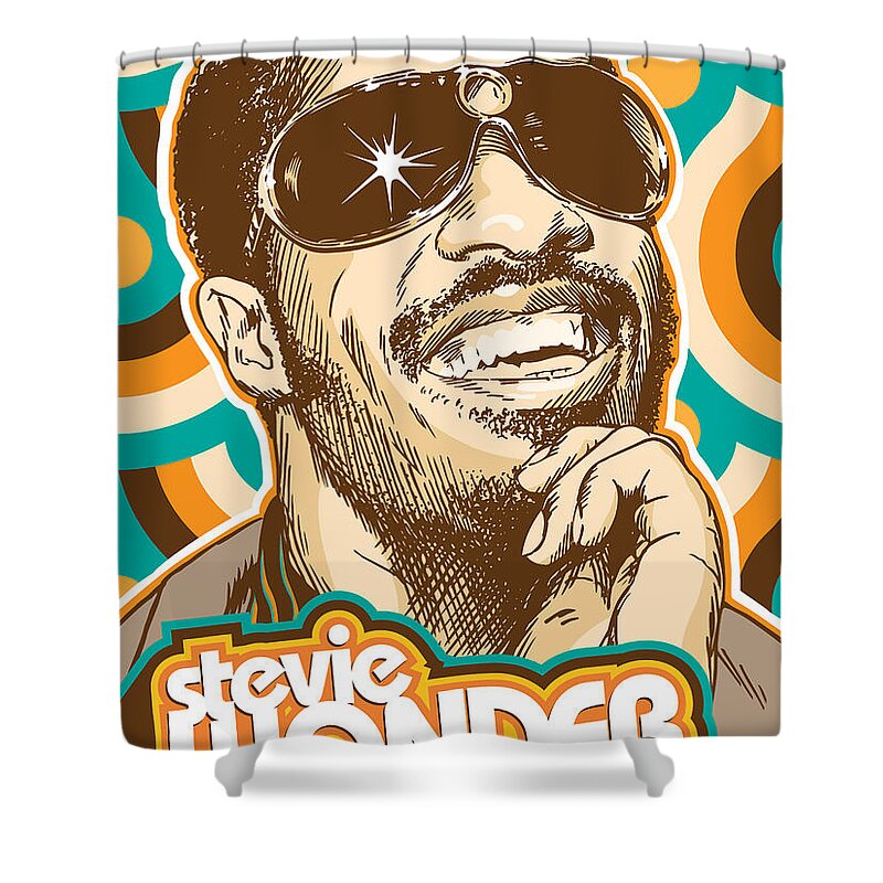Superstition Shower Curtain featuring the digital art Stevie Wonder Pop Art by Jim Zahniser