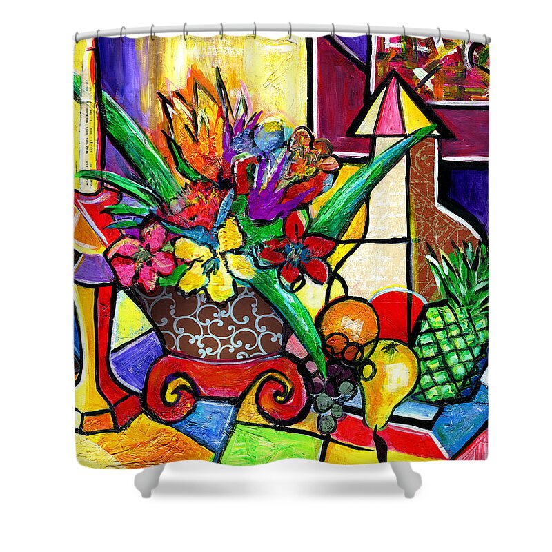 Everett Spruill Shower Curtain featuring the painting Still Life Fruit and Floral by Everett Spruill