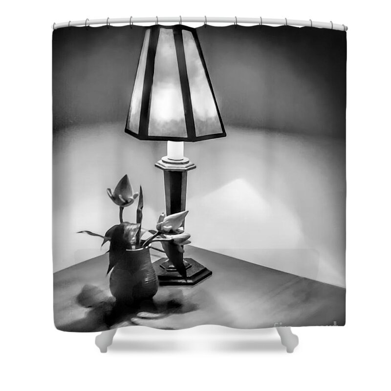 Black And White Shower Curtain featuring the photograph Still LIfe in Cambodia by Jennie Breeze