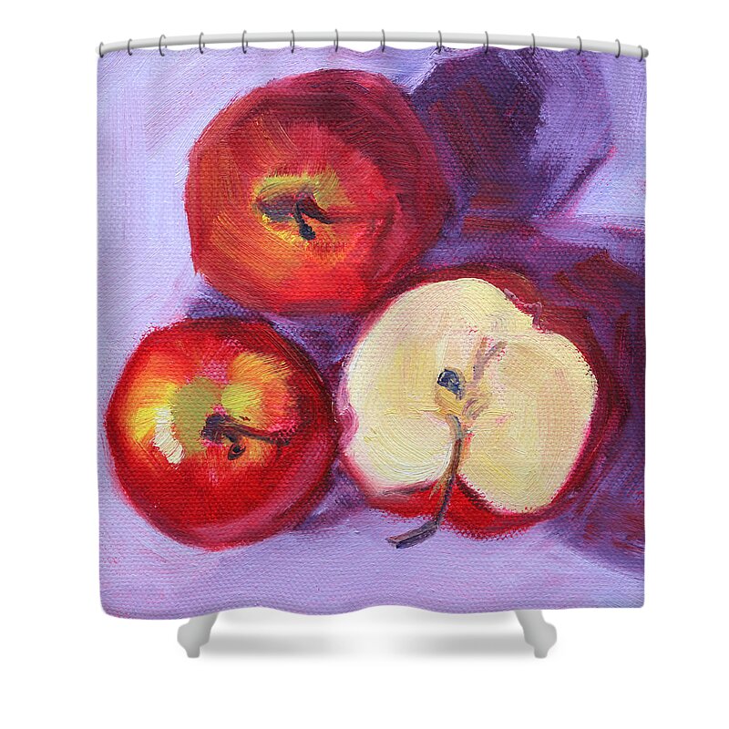 Apple Shower Curtain featuring the painting Still Life Kitchen Apple Painting by Nancy Merkle