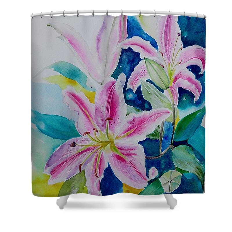 Lilies Shower Curtain featuring the painting Still Life Lilies by Geeta Yerra