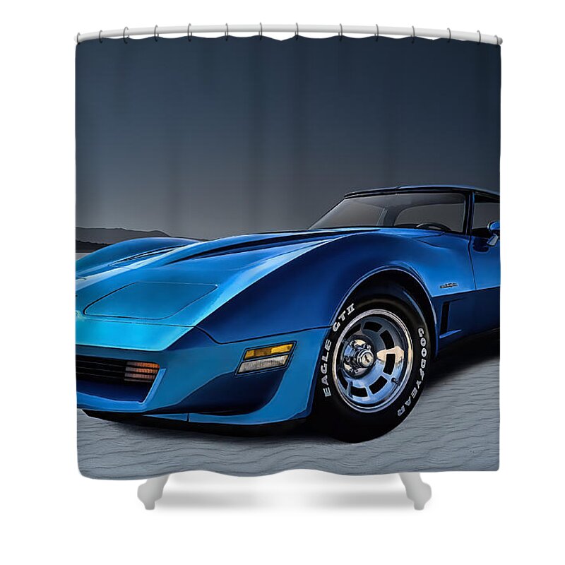 Corvette Shower Curtain featuring the digital art Stingray Blues by Douglas Pittman