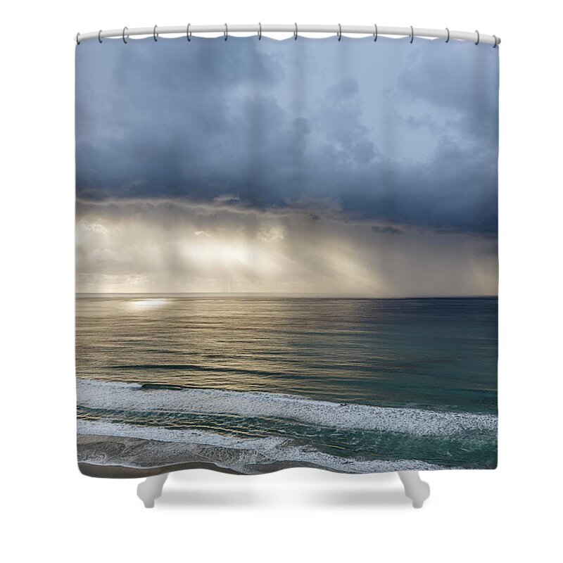 Tranquility Shower Curtain featuring the photograph Storm Clouds Over The Ocean by David Madison