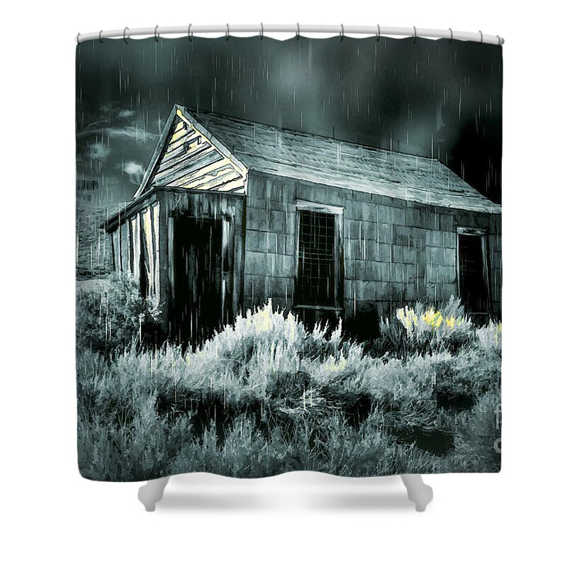 Bodie Shower Curtain featuring the digital art Storm Over Bodie Bordello by Georgianne Giese
