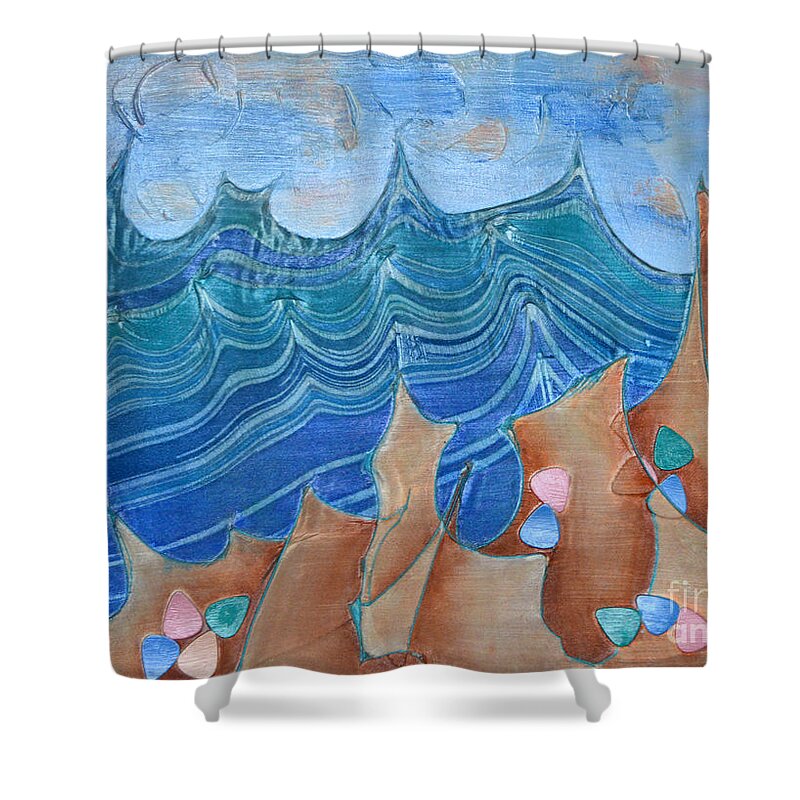 Seascape Shower Curtain featuring the painting Stormy Cliffs by Lynellen Nielsen