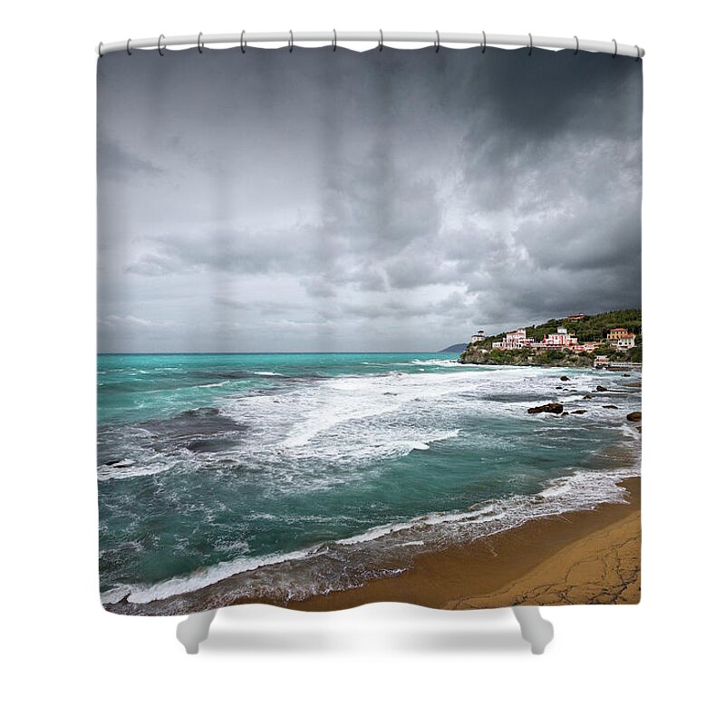 Tranquility Shower Curtain featuring the photograph Stormy Tuscan Coast by Ellen Van Bodegom