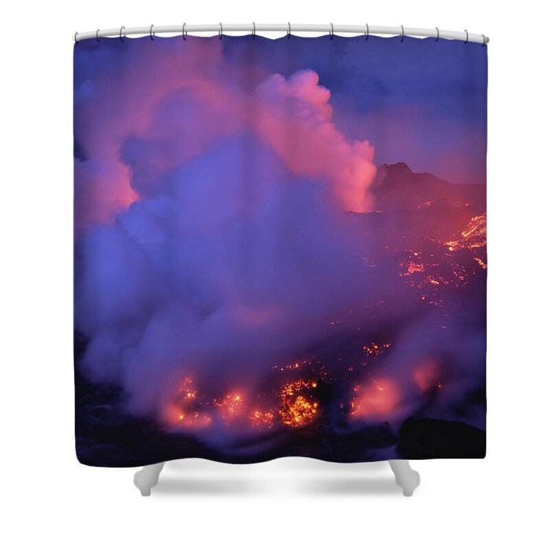 Feb0514 Shower Curtain featuring the photograph Streaming Aa Lava Flow Entering The Sea by Tui De Roy