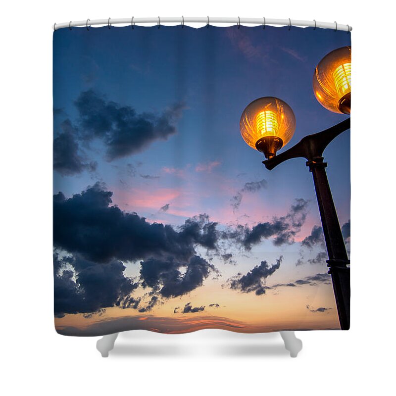 Streetlamp Shower Curtain featuring the photograph Streetlamp And Cloudy Nightsky by Andreas Berthold