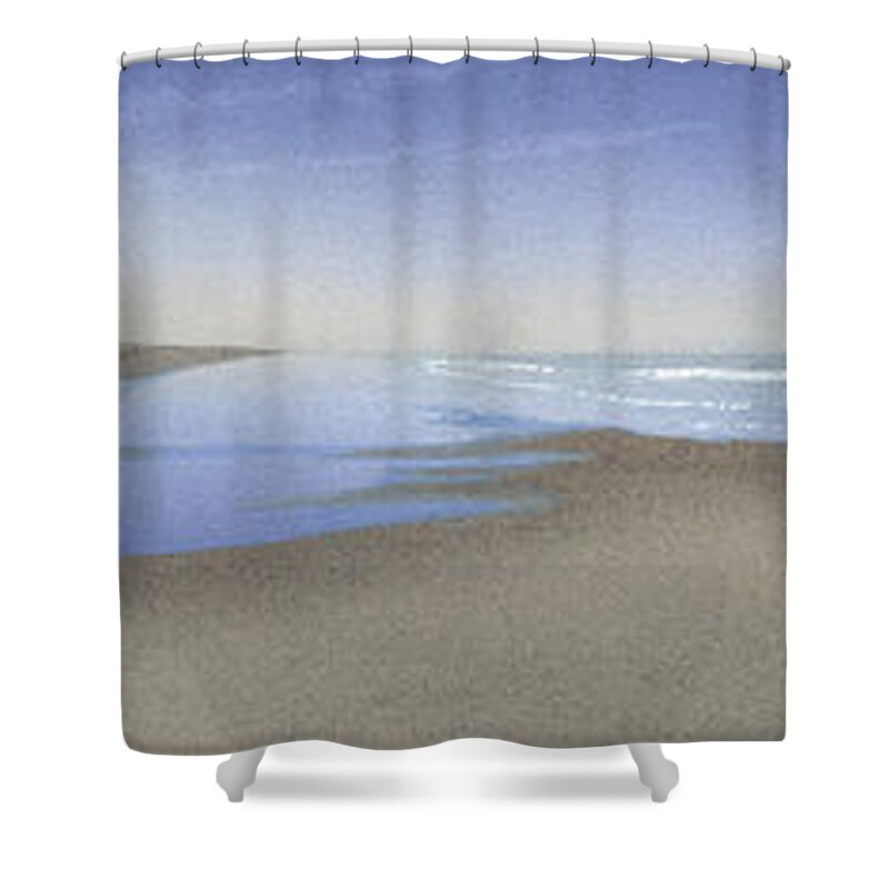 Shore Shower Curtain featuring the painting Stroll on the Beach by Peter Rashford