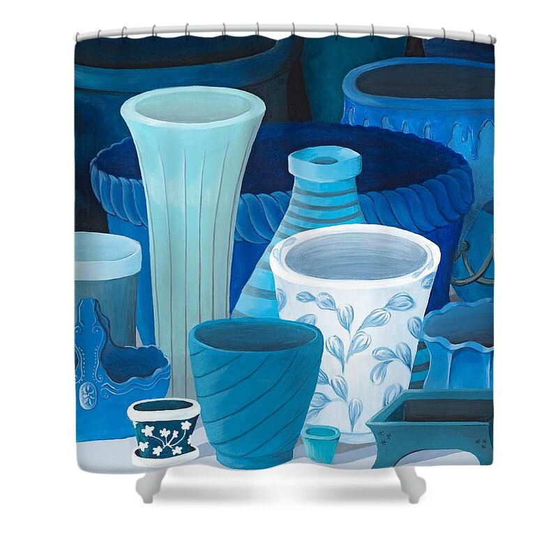 Print Shower Curtain featuring the painting Study in Blue by Katherine Young-Beck