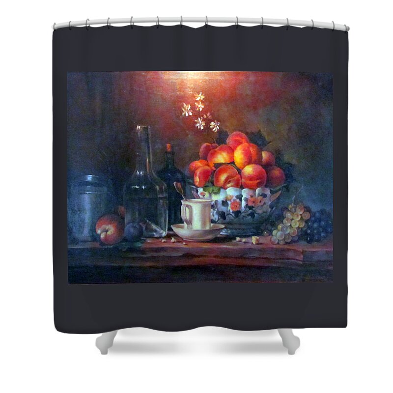 Peaches Shower Curtain featuring the painting Study of Peaches by Donna Tucker