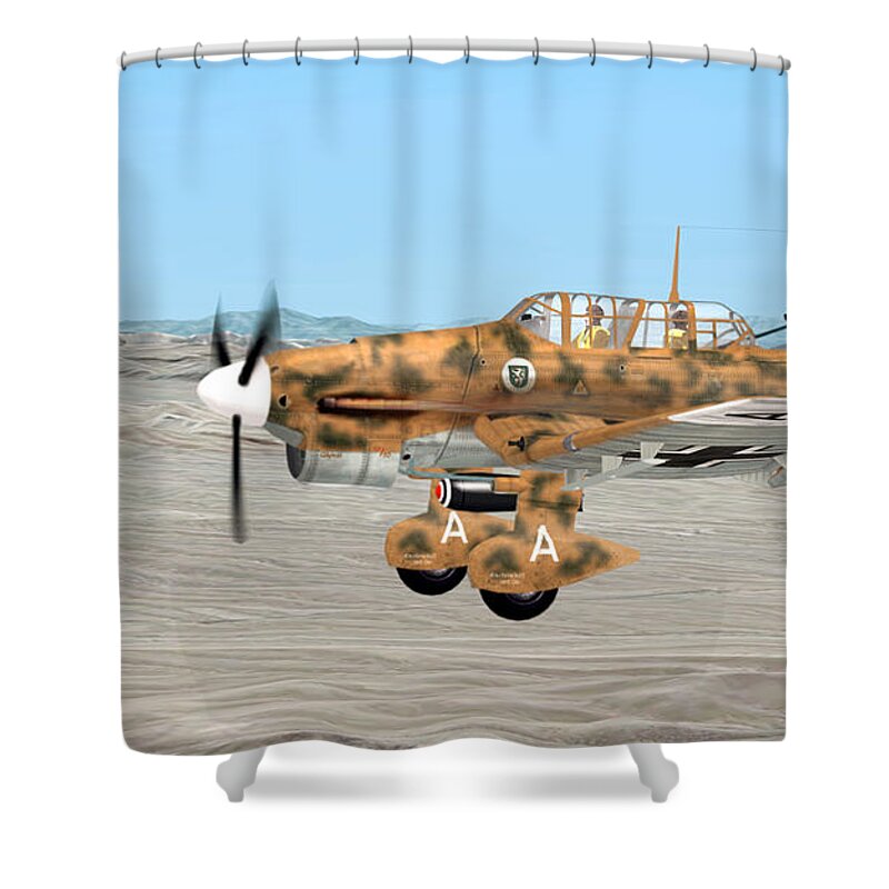 Dive Bomber Shower Curtain featuring the digital art Stuka Dive Bomber by Walter Colvin