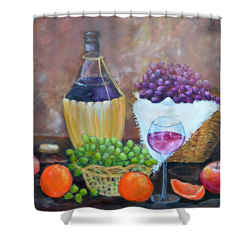  Shower Curtain featuring the painting Sumitra's Fruit and Wine by Ashleigh Dyan Bayer